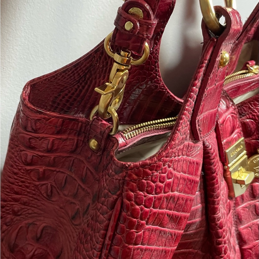 Brahmin Elisa Lg Hobo Crimson Croc-Embossed Shoulder Bag with matching wallet. - Picture 6 of 16